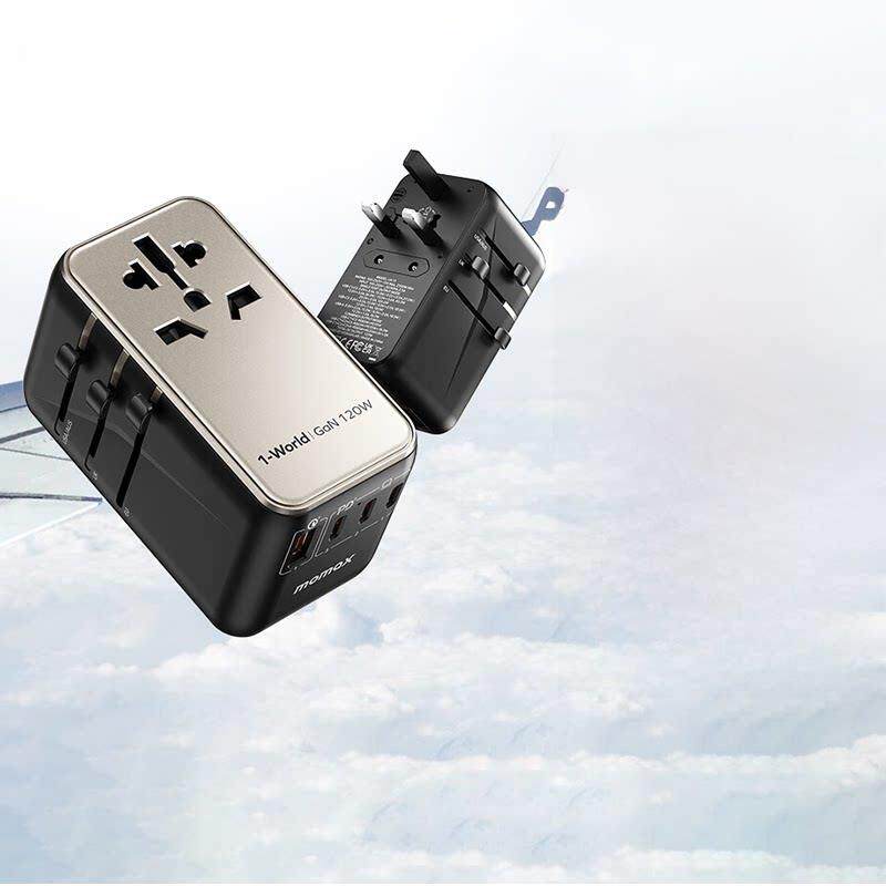 Momax 120W氮化镓全球旅行转换插头海外Pd快速充电英文充电器
