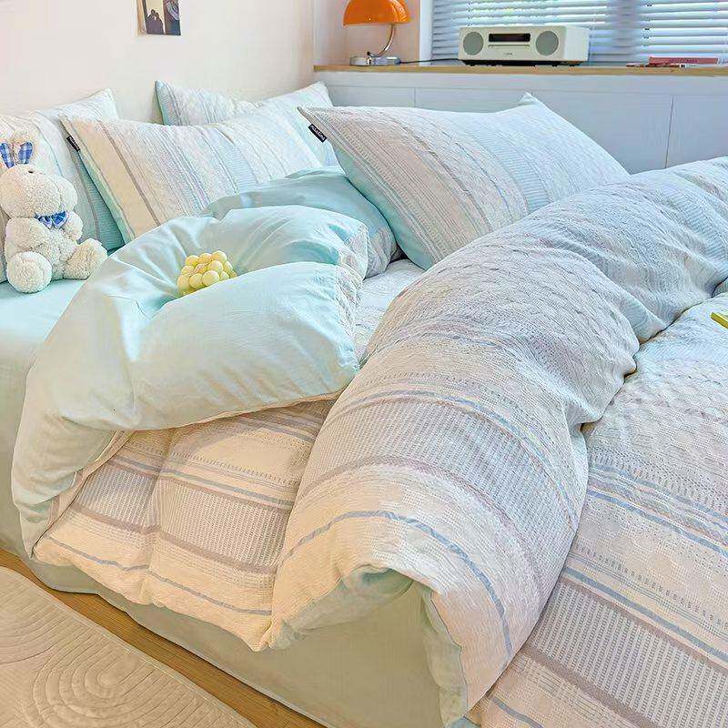 纯棉母婴A类60s四件套提花全棉三件套奶油风被套床单宿舍床上用品