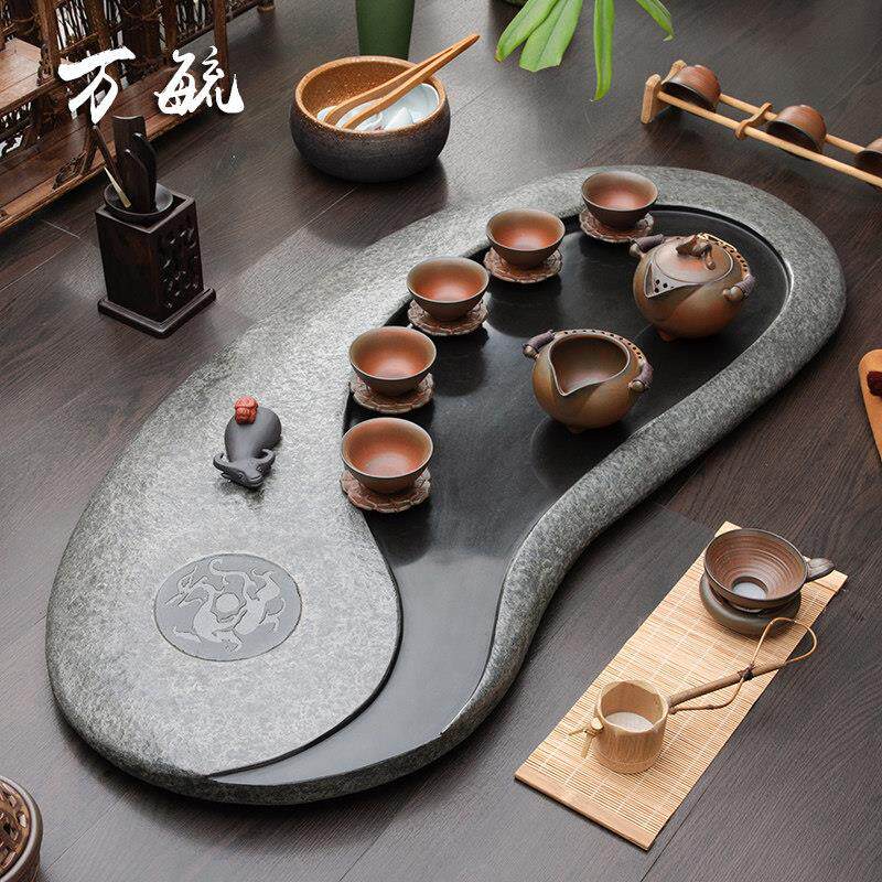 茶盘乌金石天然整块石头创意中式太极大茶台家用办公茶海茶具托盘