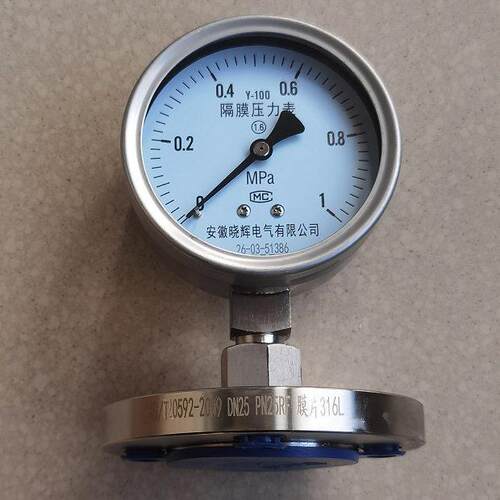 Y-100隔膜压力表压力0~1.0MPa膜片316L法兰DN25PN25RF面304不锈钢