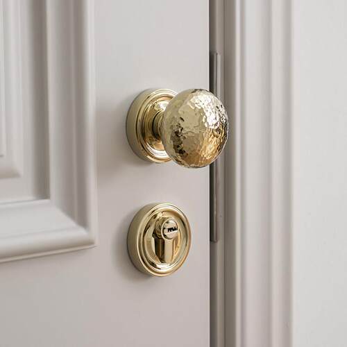 INDOORS法式极简金色黄铜化妆室门锁锤纹纯铜静音球形锁具门把手