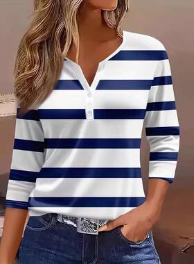 Striped top, T-shirt, women's clothing 条纹上衣T恤女装