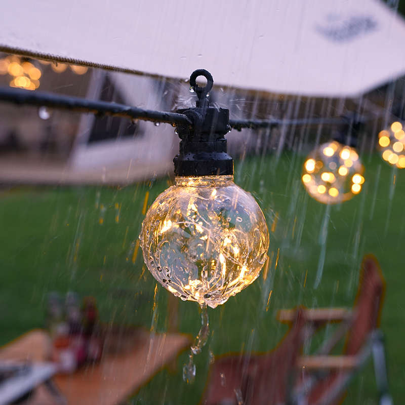 户外露营G80铜线球泡防水节日彩灯LED太阳能庭院装饰水晶圆球灯串