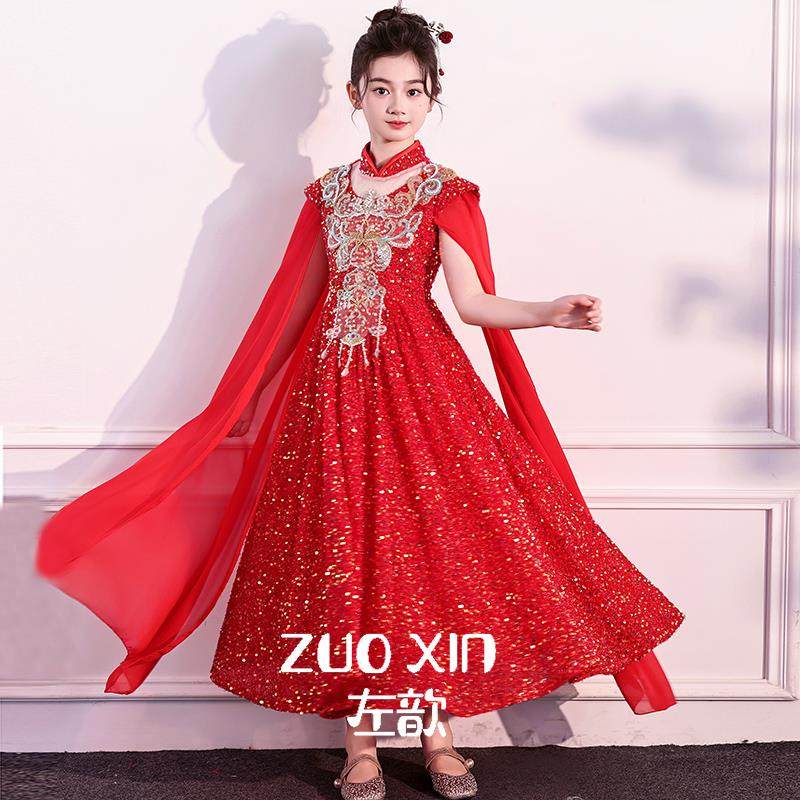 正品高级感亮片儿风童大合唱团童演出服女古筝诗歌比赛国表礼服长