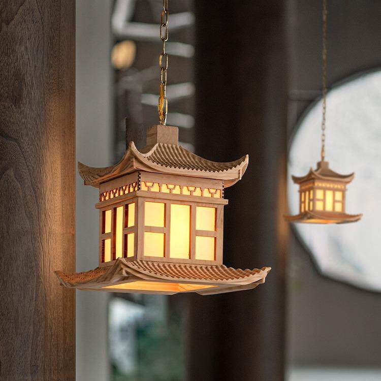 新中式仿古建筑吊灯模型摆件中国风凉亭楼阁客厅装饰灯具