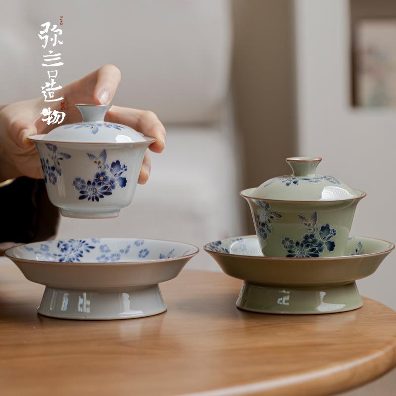 弥言复古盖碗茶具套装仿宋高足功夫茶具家用泡茶碗茶艺茶碗不烫手