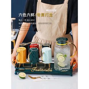 感客厅家用待客喝水水杯茶杯带把带托盘 轻奢杯子家庭套装