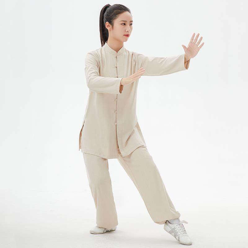 新款道行衣高扣端蚕丝麻太极服立小圆练功服布武术服领团体套装春