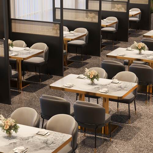 岩板商用餐桌自助饭厅面 面馆奶茶店桌椅大理石咖啡桌餐饮店卡座