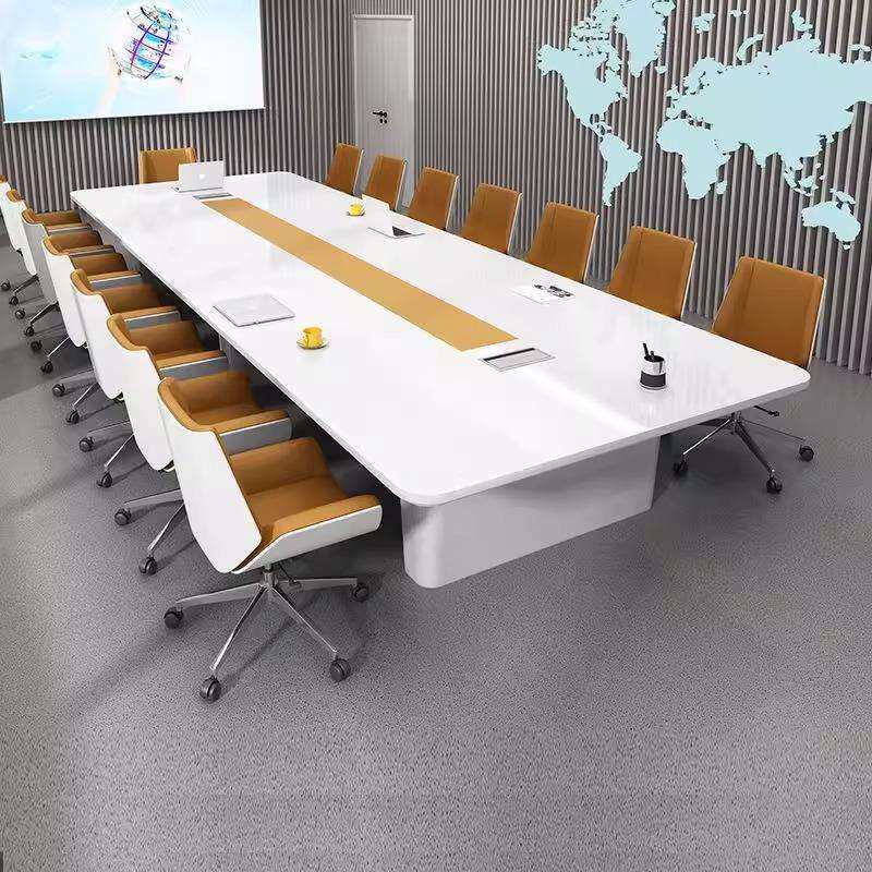 烤漆会议桌简约现代时尚长条桌个性会议室长方形接待桌椅组合白色