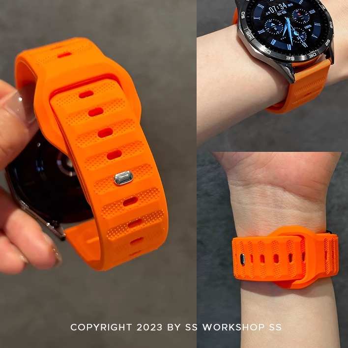 卡素新款荧光橙运动硅胶适用华为gt4表带3腕带pro高级感小众watch
