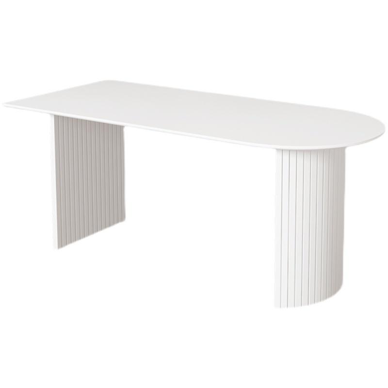 北欧岩板餐桌小户型饭桌 靠墙白色用餐桌椅组合 轻奢岛台长方形