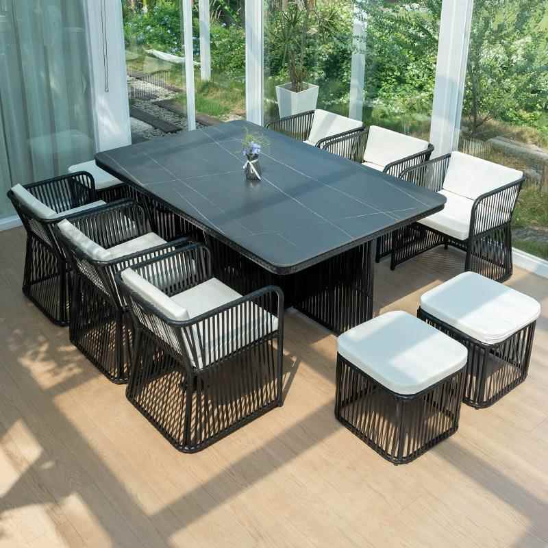 户外台桌椅庭院休闲藤编桌椅组合露园盒子椅室外茶家桌具花椅子防