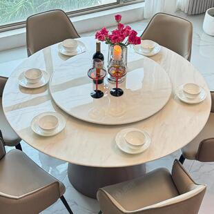 轻奢大理石餐桌带转盘圆桌高端现代简约天然微晶石超晶石奢石饭桌