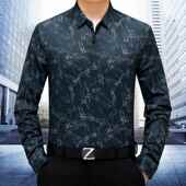 T季 衬衫 长新款 桑蚕丝袖 男中年商休闲免烫时百搭 务男士 尚秋Y2887