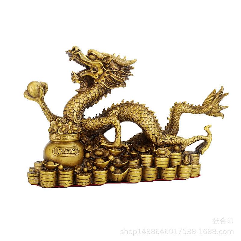 纯铜龙抓珠摆件十二生肖金钱龙聚盆汉龙家居玄关工艺品摆设