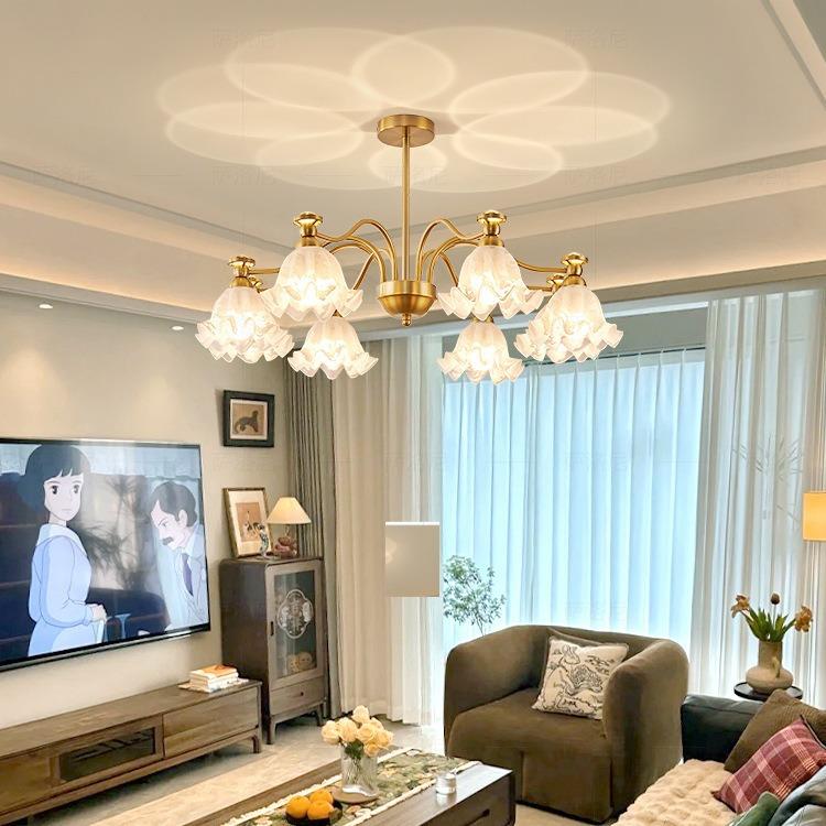 美式中古铃兰餐厅客厅玻璃吊灯复古氛围灯主卧室全屋灯具2024新款