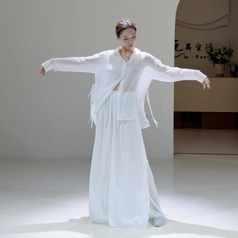 现代舞蹈练功服装女新款飘逸形体上衣宽松衬衫古典中国舞表演出服图片