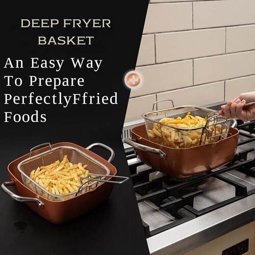 Copper Deep Square Pan Frying Pan Fry Basket Cookware