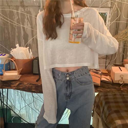 2026新短款纯色宽松长袖T恤女ins潮体恤上衣服韩版秋0903z