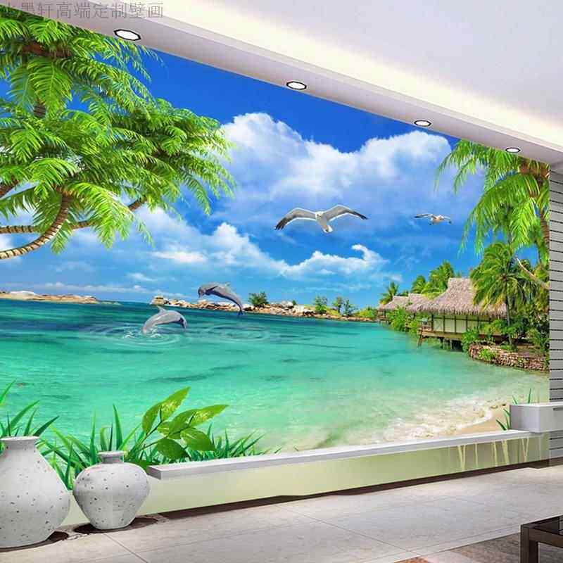 竹木纤维集成护墙碳晶板电视背景墙3d立体海景客厅沙发影视墙扣板