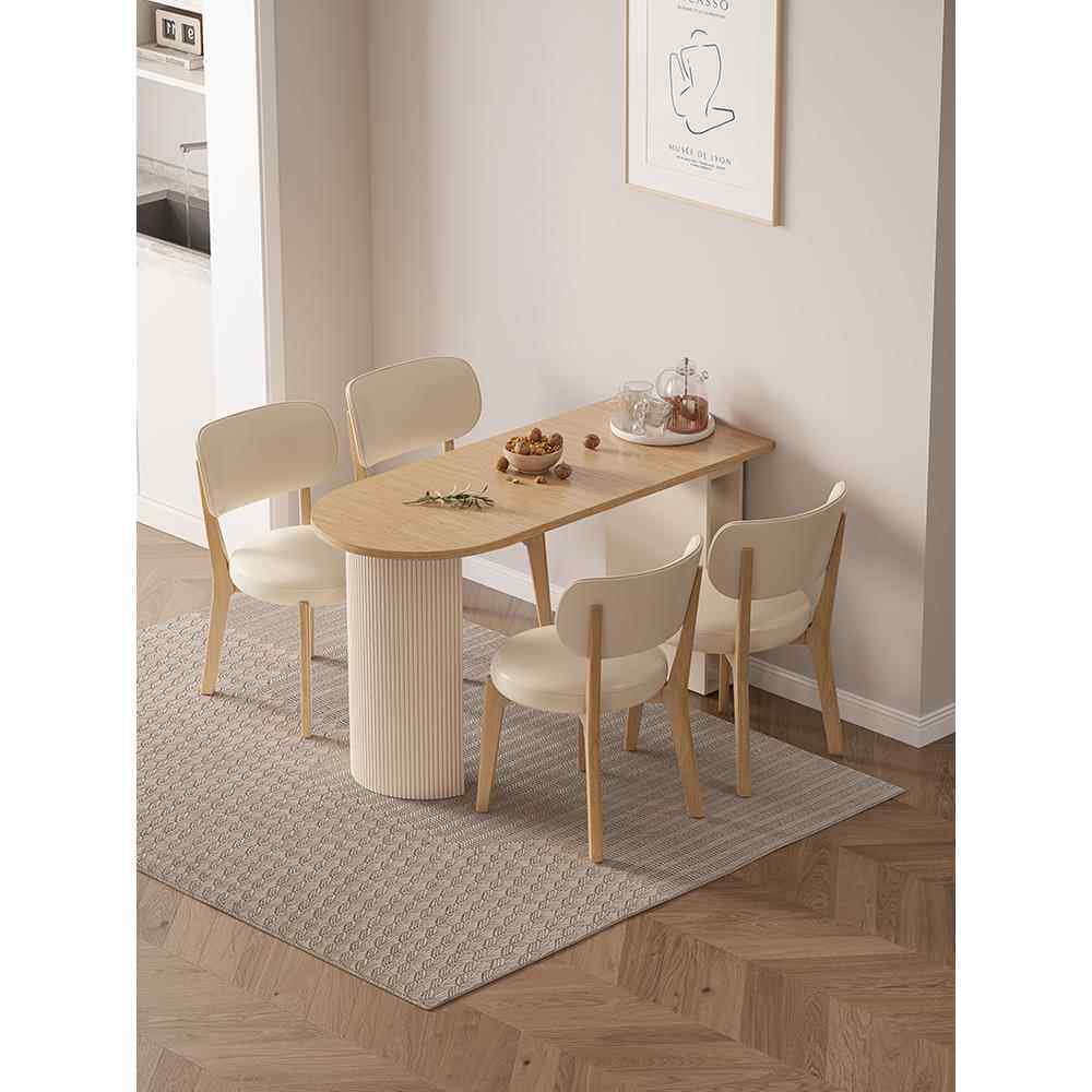 折叠餐桌小户型家用可伸缩餐桌椭圆半圆桌椅组合不占地原木奶油风,住宅家具,实木餐桌,淘宝优惠券,粉丝福利购,淘宝优惠卷