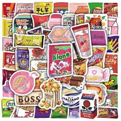 50Pcs Cartoon Snacks Food Graffiti Stickers Waterproof Phone