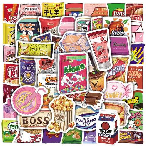 50Pcs Cartoon Snacks Food Graffiti Stickers Waterproof Phone