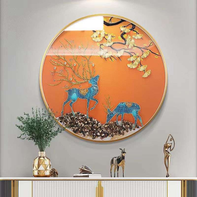 现代简约圆形玄关装饰画走廊过道壁画饭厅高档挂画餐厅实物立体画图片