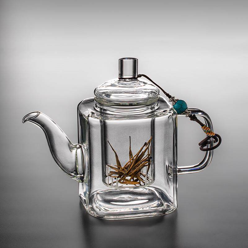 玻璃小茶壶300ML泡红茶专用茶具方形内置滤网过滤小号泡茶器家用