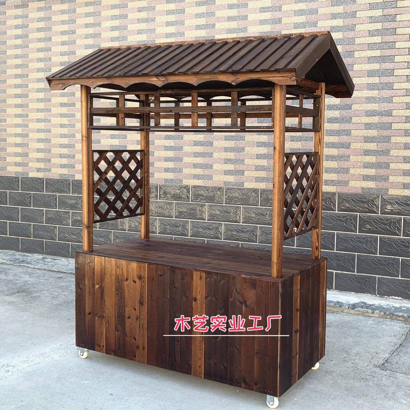 可移动彷古餐车 松木材质商展车 防腐木售货推车