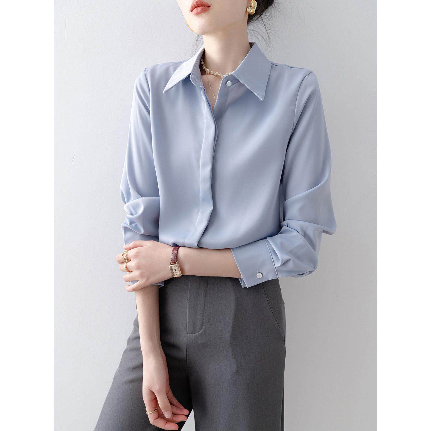 Canary Kiss高级感轻奢polo领长袖衬衫女春夏宽松气质减龄上衣服