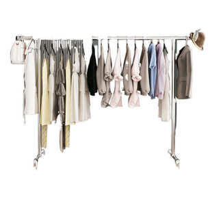 双层钢管晾衣架挂衣架上下杆落地架室内阳台加高特厚服装展示架