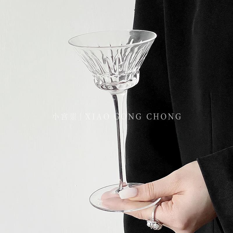 法式小众刻花高脚杯高颜值鸡尾酒杯香槟杯氛围感微醺酒杯玻璃杯子
