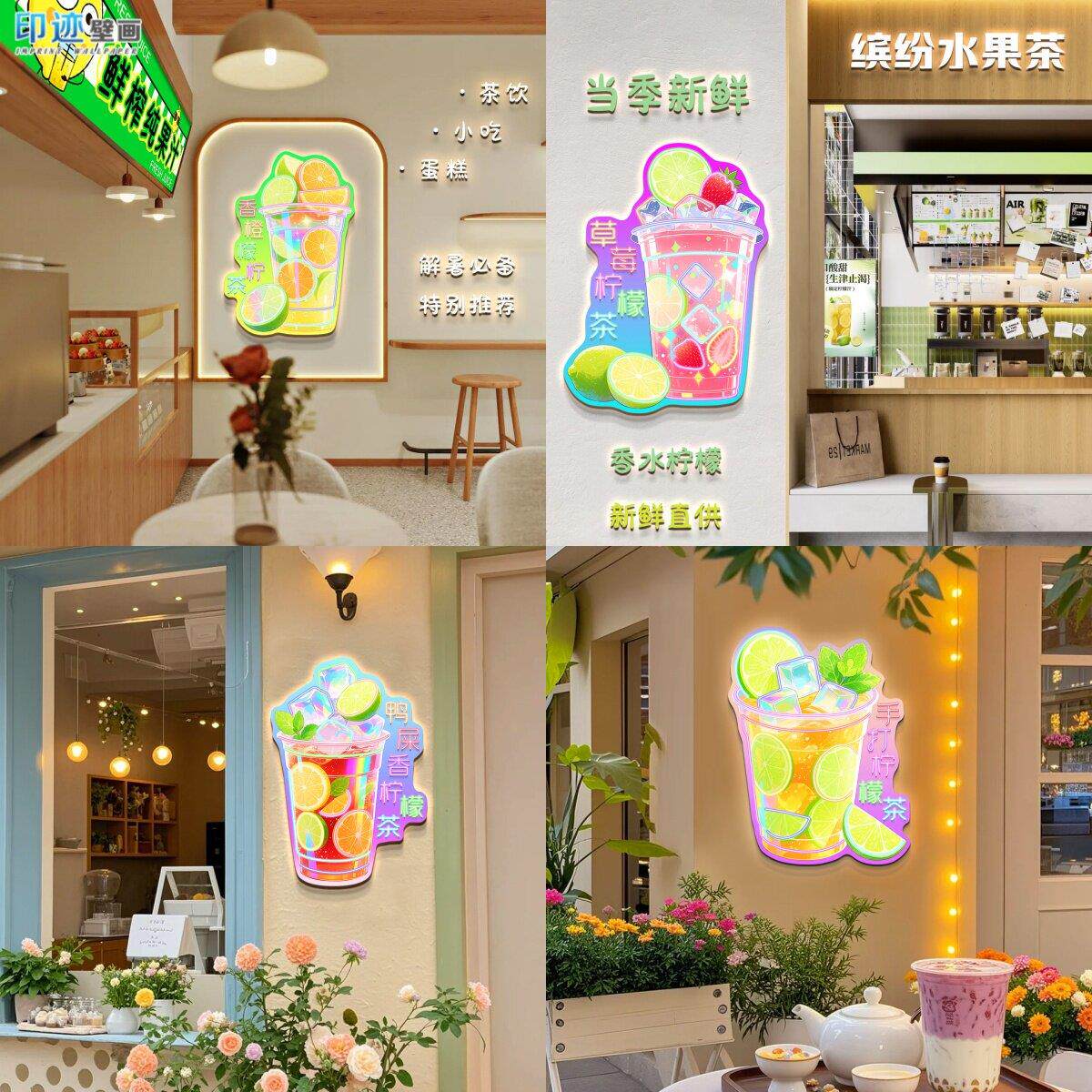 手打柠檬茶异形亚克力发光灯箱夜市摆摊车奶茶冷饮店门头造型招牌