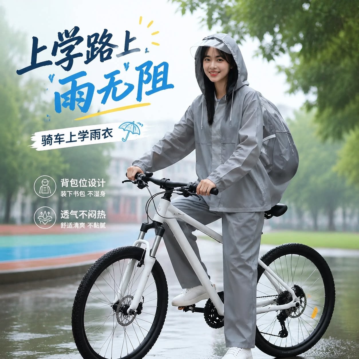 雨衣人车分离学生上学自行车骑行专用防暴雨加厚加大透明分体雨披