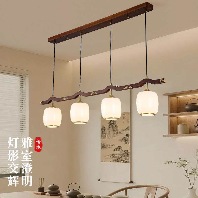 新中式餐厅吊灯4头大顶长GBB仿古一字办台公桌灯餐条馆前吧台茶室
