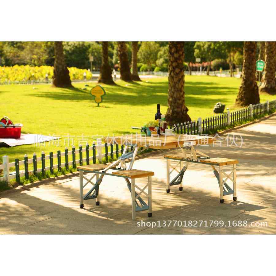 户外家具手提箱式实木连体式折叠野餐桌椅组合