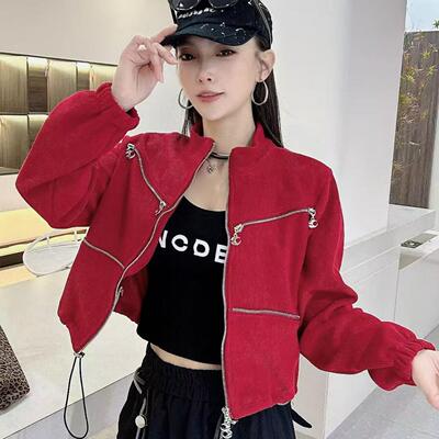 7000秋冬新款雪尼尔多拉链长袖短外套广场曳步现代舞运动宽松外衣