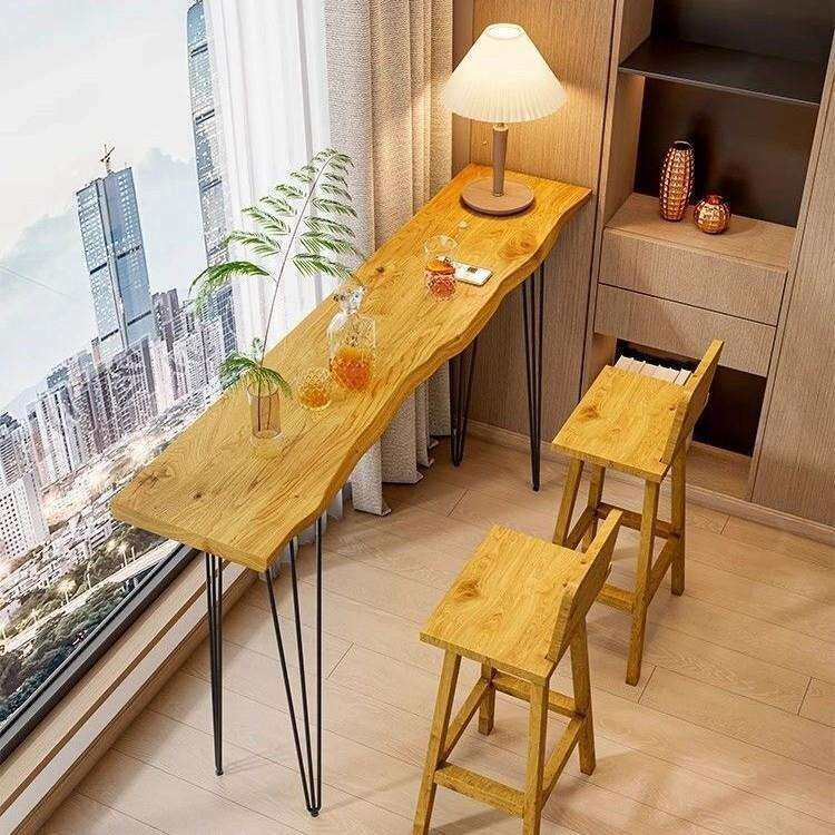 阳台实吧长台281桌家用小木吧铁艺靠墙条桌商用酒吧台台高脚原木
