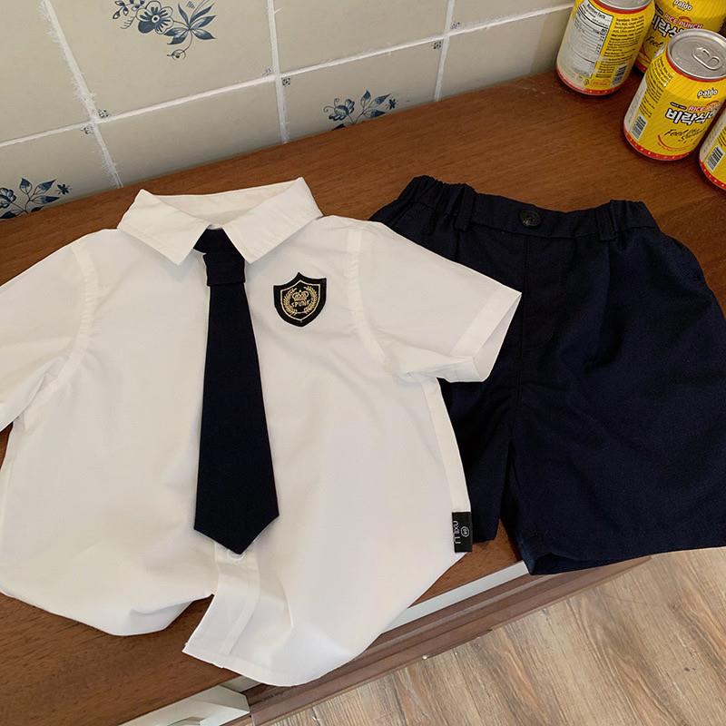 男童白衬衫西装套装领带学院幼儿园毕业礼服长短袖宝表演生日六一