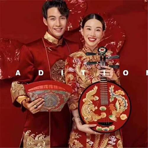 正品彩绘月琴琵琶传统名级族乐器初学考用家摆居件装饰婚品、庆摄