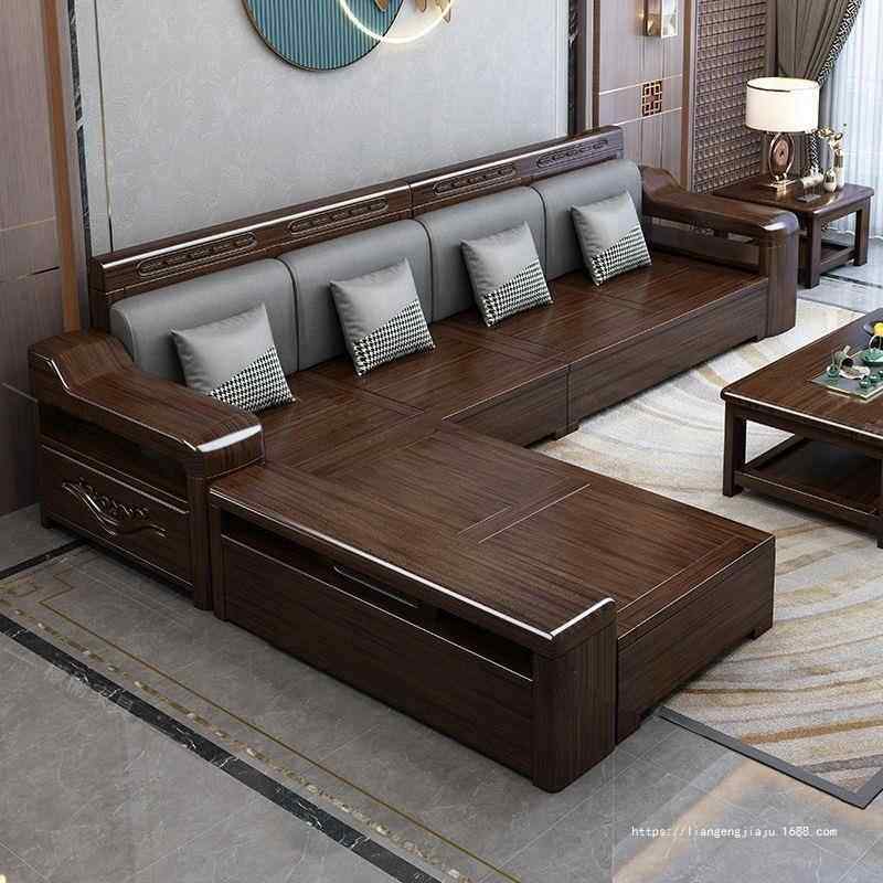 乌金木实木沙发家用客厅大小户型冬夏两用茶几组合新中式储物沙发