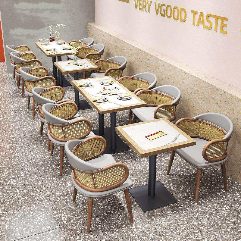 用简主题餐厅藤编沙发奶餐饮饭店卡座甜品xkq-46茶店实商木桌约椅
