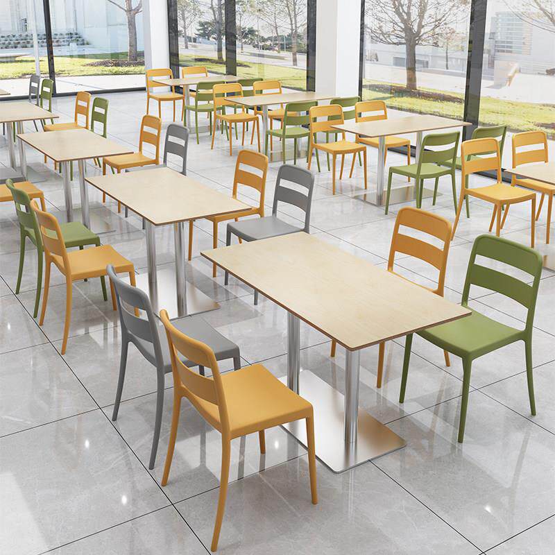 公司员工学校食堂原木色桌椅组合海洋板餐桌餐饮奶茶小吃店椅子