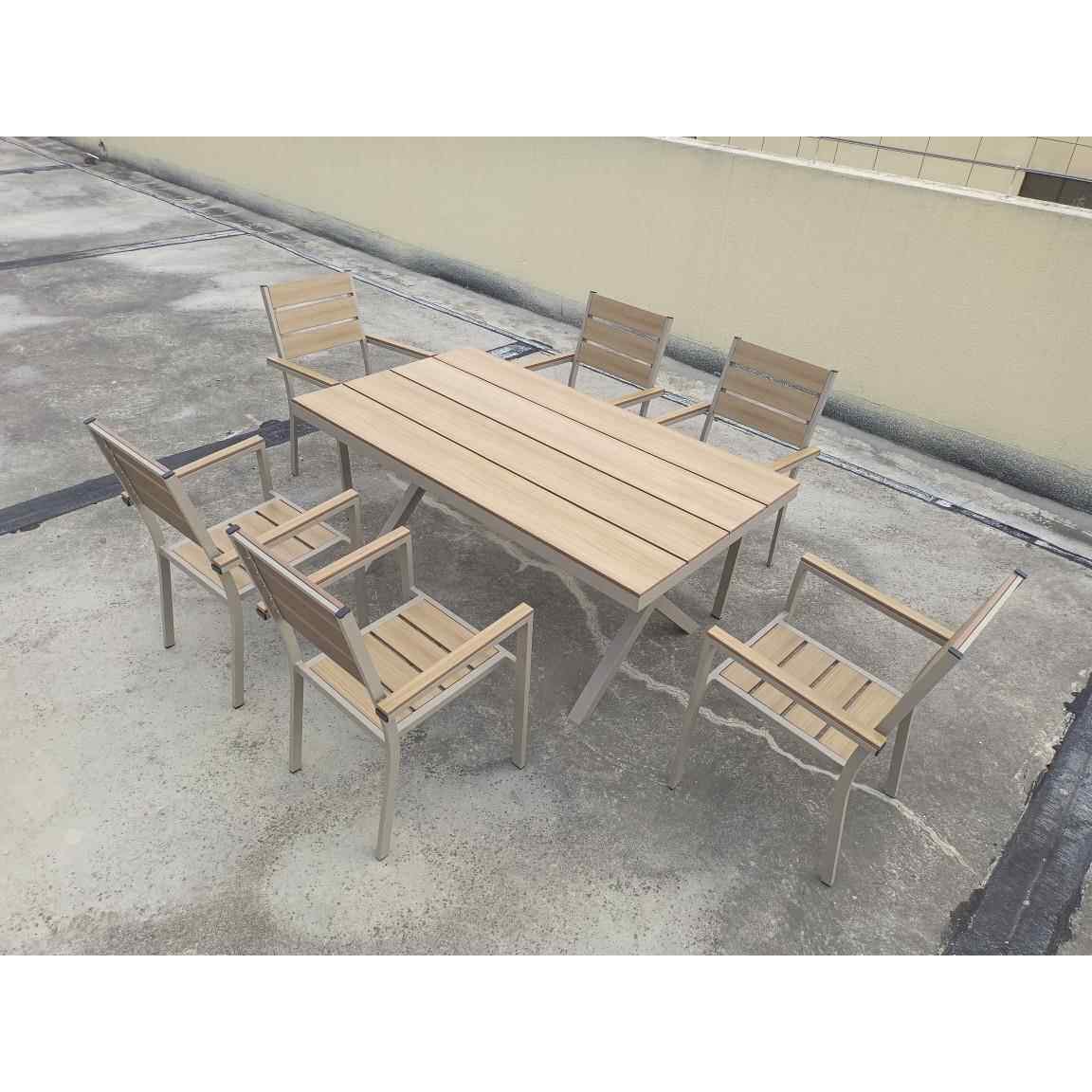 塑木桌椅组合庭院防腐木公园座椅铝合金阳台聚会餐桌休闲套装