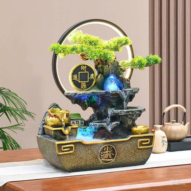 风车流水摆件循环水日进斗金招财开 业礼物桌面假山流水风水轮转