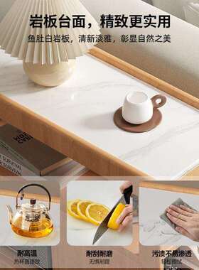 R*实木可动几岩板茶沙边发几侧边柜带轮茶移HOY水架茶台置物架床