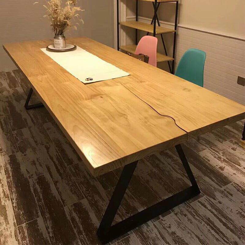 现代简约loft全实木大板桌子办公电脑桌洽谈桌子家用餐厅铁艺餐桌