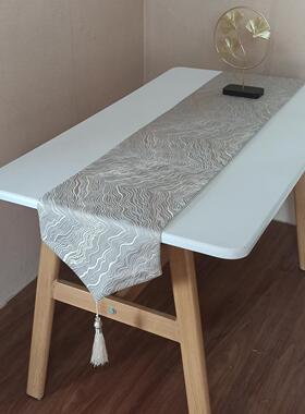 简约现代轻奢桌旗橙色长条餐桌茶几布新中式茶旗客厅电视柜蓝桌布